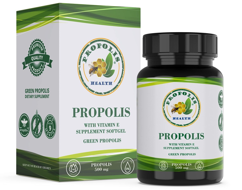Propolis Health Propolis Capsules 1000 mg-Daily with Vitamin E Per doz - Pure Brezilyalı Green Propolisi - Immune ATM 50 Days Supply -100 Capsules