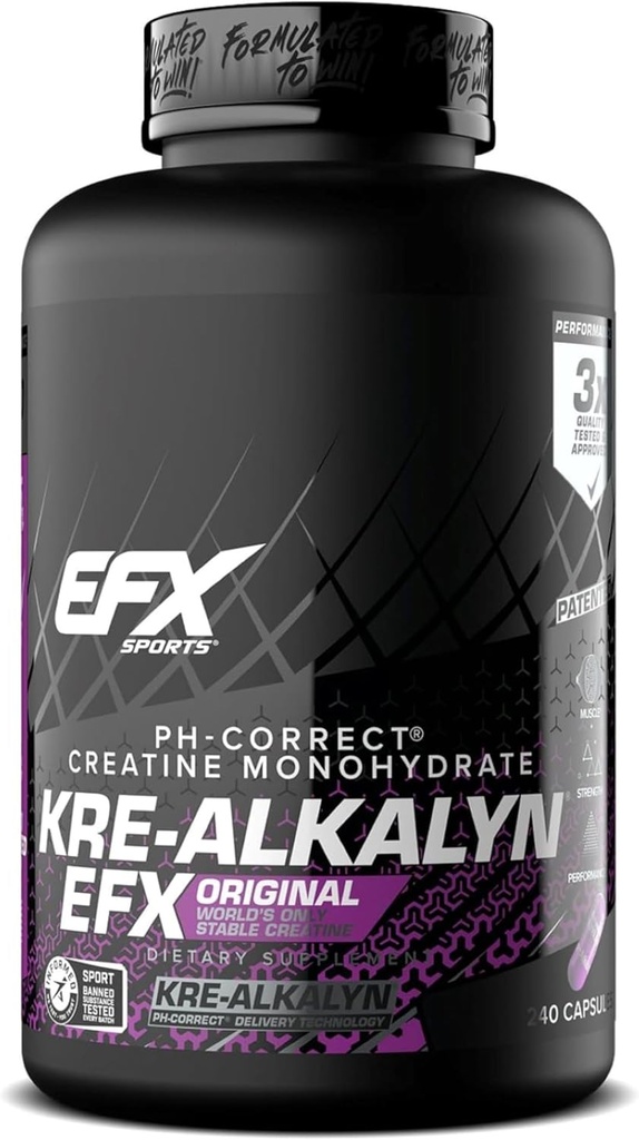 EFX Sports Kre-Alkalyn EFX | pH Doğru Krein Monohidrat Pill Supplement | Güçlü, Kas Büyüme ve Performans | 120 Hizmet, 240 Capsules