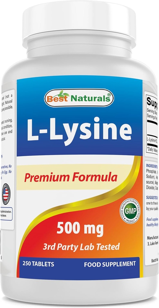 En iyi Naturals L-Lysine 500 mg 250 Tablet (250 Kont)