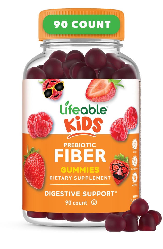 Çocuklar için Yaşamlanabilir Prebiyotik Fiber Gummies 5g | Çocuklar Fiber Gummies 5g | Çocuklar için Büyük Tasting Fiber Supplements | Prebiyotik Gummies for Digestive Health | Fiber Gummy for Kids, Kids | 90 Gummies