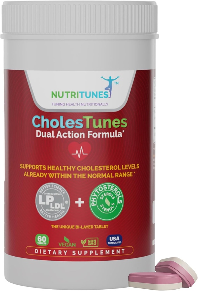 CholesTunes – Cholesterol Support Supplement with Phytosterols & Probiotic LP LDL for Heart and Cardiaγγειακή Wellness – Μη ΓΤΟ, Χωρίς γλουτένη, Χωρίς σόγια, Χωρίς λακτόζη, 60 δισκία