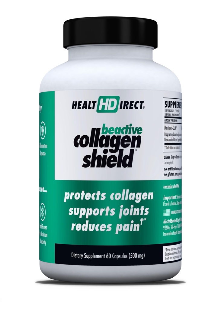 ΥΓΕΙΑ DIRECT - BeActive Collagen Shield - 60 Κάψουλες - Advanced Green-Liped Mussel συμπλήρωμα για την προστασία του κολλαγόνου - Υποστηρίζει Collagen στο δέρμα, αρθρώσεις και μύες