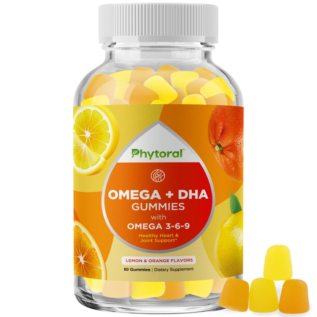 DHA Omega 3 Yetişkinler için Gummies - Brain Omega 3 6 9 Supplement for Inflammation, Energy & Insulin - Vegetarian Essential Fatty Acid Supplements for Immune Support - 60 Chews