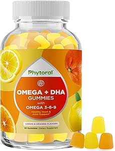 DHA Omega 3 Yetişkinler için Gummies - Brain Omega 3 6 9 Supplement for Inflammation, Energy & Insulin - Vegetarian Essential Fatty Acid Supplements for Immune Support - 60 Chews