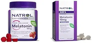 Bundle of Natrol Time Release Melatonin 10 mg 100 Tablets, Dietary Supplement for Restful Sleep, & Natrol Time Release Melatoning 3mg Gummies, 35 Strawberry-Flavored Melatonin Gummies, 35 Day Supply