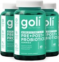 Goli Beslenme Supplement, Pre+Post+Probiyotiks Gummy - 180 Count - World's First 3-in-1 Gluten-Free, Vegan, Non-GMO ve Gelatin-Free.