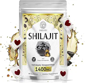 1400 MG Shilajit Gummies, Shilajit Pure Himalaya Organik Gummies with Ashwagandha, Himalaya shilajit for Men, 85+ Trace Minerals & Fulvic Acid, Bireysel olarak yuvarlandı, Sugar-Free, 60 Counts