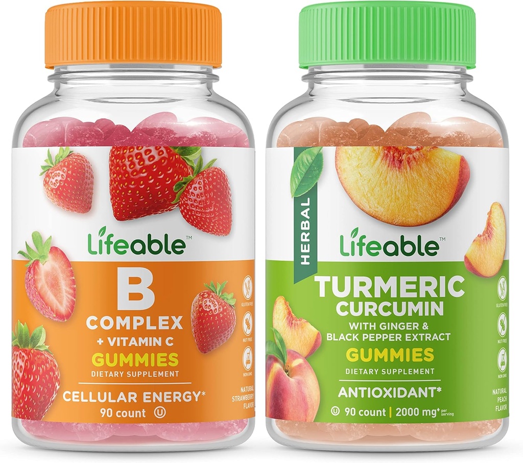 Lifeable B Complex + Turmeric Curcumin, Gummies Sche - Great Tasting, Vitamin Supplement, Gluten Free, GMO Free, Chewable