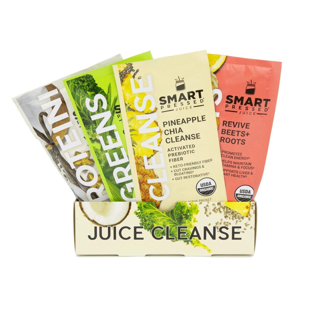SMART Pressed Juice 1-Day Organic Juice Cleanse | Sağlıklı Detox Programı | Vegan Vanilla proteini, Green Juice, Beets Juice & Pineapple Chia Cleanse | High Fiber & Vegan