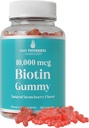 Εξαιρετικά υψηλής αντοχής Biotin Gummies για την ανάπτυξη των μαλλιών για γυναίκες και άνδρες. Ζελατίνη Δωρεάν, Vegan Biotin 10000mcg Chewables για ισχυρότερη δέρμα μαλλιών και νύχια. Μεγάλη γεύση φράουλας αρωματισμένο Gummy