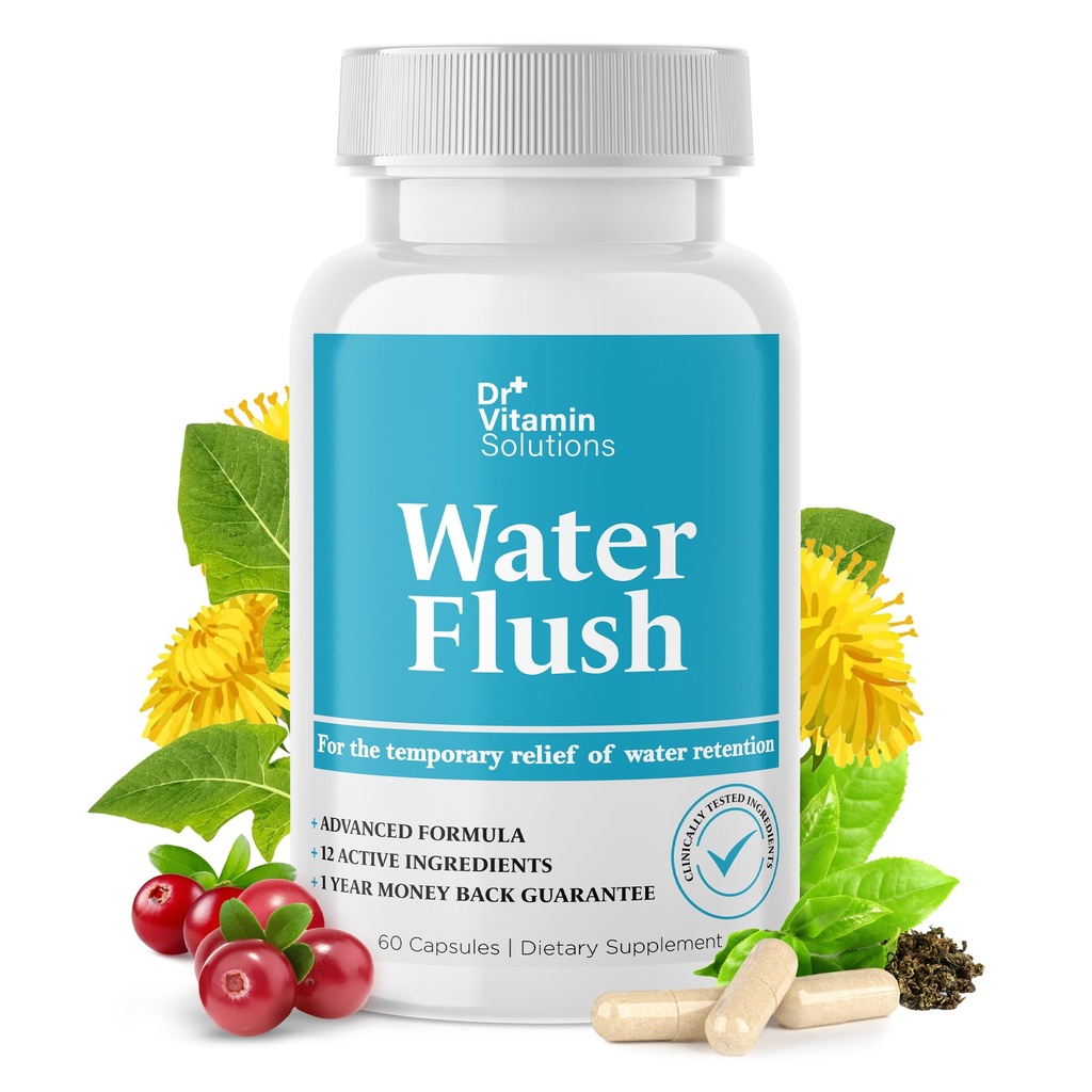DR VITAMIN SOLUTIONS Diuretic Water Pills for Kilo Control, 12 Active Materialss (Green Tea, Cranberry & More), Bloat & Swelling, Water Retention Pills for Women & Men - 60 Caps