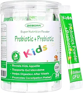 ZEBORA Kids Probiyotik & Prebiyotiks Toz Yaş 3+ Çocuk Digestive & Immune System with Natural Source, Supports Constipation Relief, Non-GMO, Gluten-Free, 30 Packets with 5 Milyar CFUs