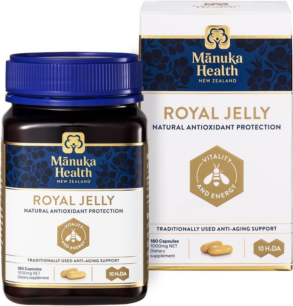 Manuka Health Royal Jelly Capsules, 1000 mg NET - 180 Kont (3-Month Supply) - Yeni Zelanda'dan Geleneksel Anti Aging Supplement