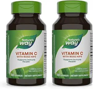 Nature's Way Vitamin C with Rose HIPS, Güçlü Antioksi & Immune Function Support from C*,Promotes Collagen for Health Skin*, 100 Capsules (Package May Vary) - 2 Pack
