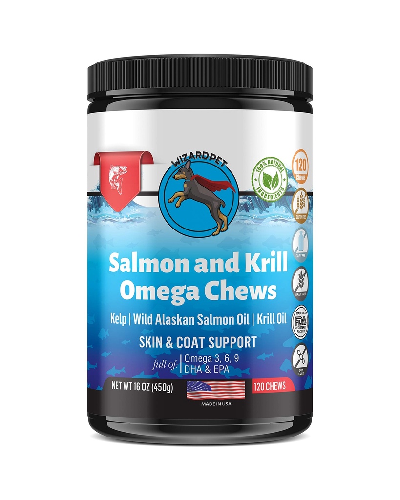 Vahşi Alaskan Salmon Krill Oil Chews for Dogs - 120 Yumuşak Tedaviler - Omega 3 6 9 Fish Supplement EPA, DHA for Itch-Free Skin Coat Joints - Antivirüs Relief - The Hair Shedding - Made in USA