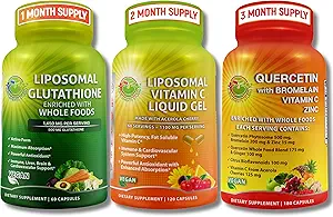 Günlük Immune & Antioxy Support Sche – Liposomal Vitamin C 1100 mg Sıvı Gel + Liposomal Glutathione 500 mg + Quercetin with Bromelain, çinko & Whole Food Mix - Non-GMO, Maximum