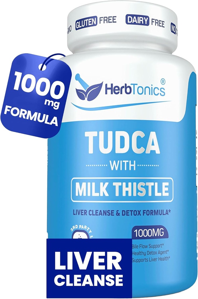 Herbtonics TUDCA 1000 mg Liver Detox & Gallbladder Desteği - Süt Butle & Pterostilbene Liver Cleanse, sağlıklı Bile Flow ve Digestive Health (60 Vegan Capsules)