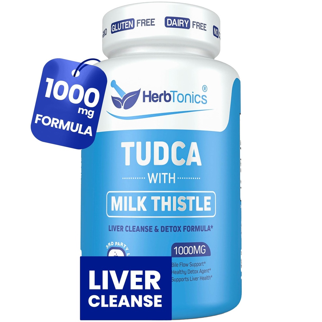 Herbtonics TUDCA 1000mg Liver Detox & Gallbladder Support – Γαϊδουράγκαθο γάλακτος & Pterostilbene Ενισχυμένο αλάτι χολής για τον καθαρισμό του ήπατος, Υγιεινή ροή της χοληφόρου, και Digestive Health (60 Vegan Κάψουλες)