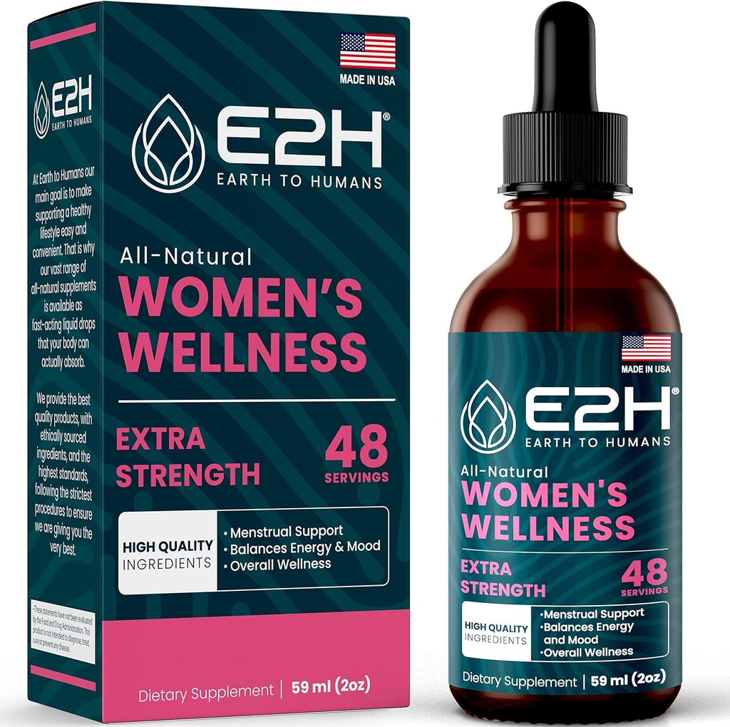E2H All Natural Women's Wellness, Hormon Dengesi ve PMS Relief with Black Cohosh, Dong Quai ve Licorice Root for Hot Flash Relief - 2 Fl Oz