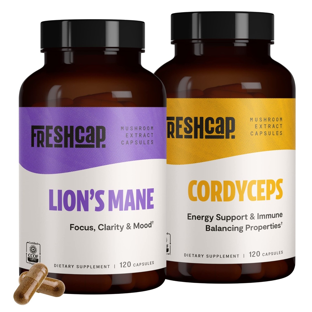 FreshCap Mushrooms Performance Bundle (Κάψουλες και κάψουλες Cordyceps Lion's Mande)