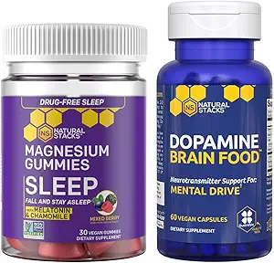 ΦΥΣΙΚΑ ΣΤΑΚΙΑ Dopamine Brain Food + Sleep Magnesium Gummies Bundle - Υποστηρίζει την ψυχική κίνηση & τον ύπνο* - 90 Σύνολο κομμάτια