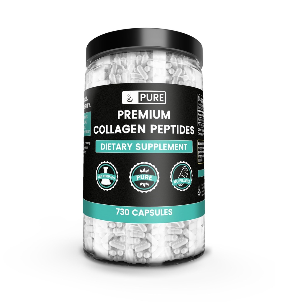 Pure Original Materialss Collagen, (730 Capsules) Magnezyum Or Rice Fillers, Always Pure, Lab TY