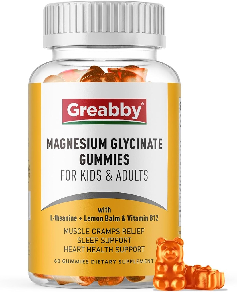 Çocuklar ve Yetişkinler için Magnezyum Glycinate Gummies - Magnezyum Glycinate 300 mg Chewable Supplement - Uyku, Kas, Rahatlama (60K)