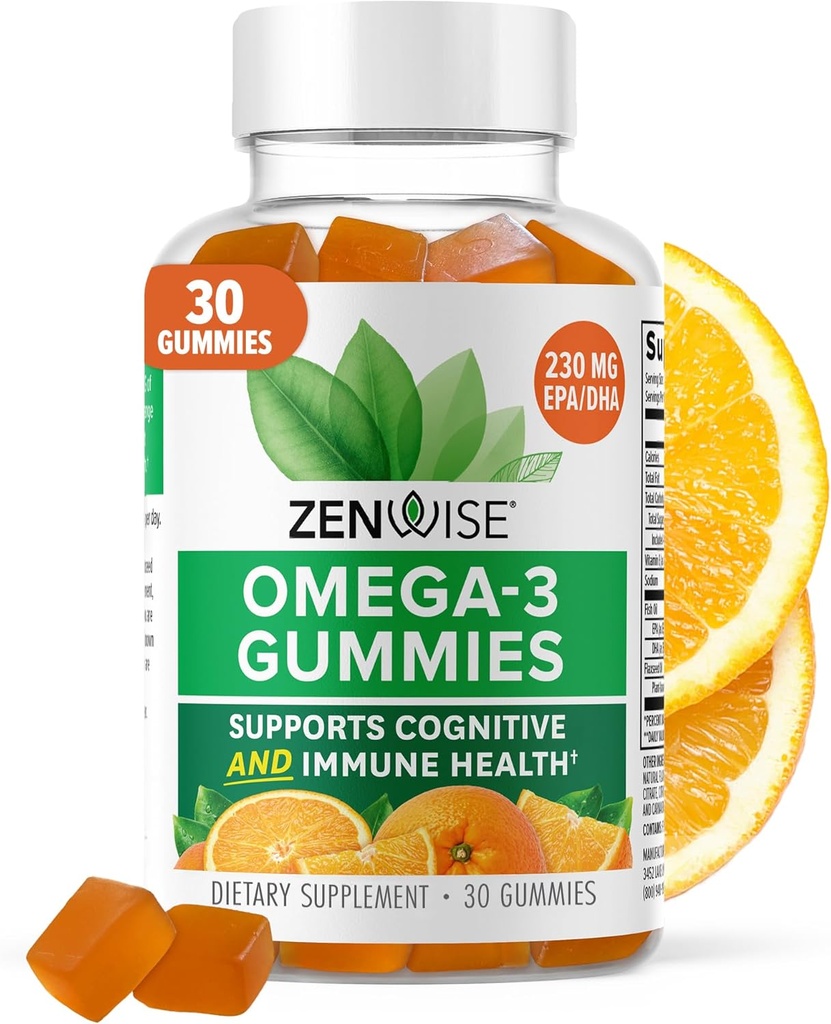 Zenwise Health Omega 3 Gummy Supplement - Burpless Omega 3 Supplement with DHA & EPA Fatty Acids for Immune Health - Sustainable Sourced Fish Oil, Flaxse Oil & Vitamin E - 30 Gummies