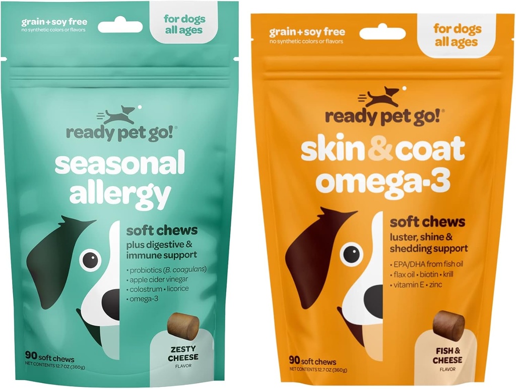 Hazır Pet Go! Omega 3 & Vitamin Chews for Dogs | Probiyotiks & Antivirüs Immune Supplements for Itch & Anti Allergy Relief | Fish Oil for Dog Shedding, Skin Alerji, Itch Relief | 90 Chews Every