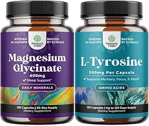 Glycinate 400 mg Capsules ve Potent L Tyrosine 500 mg Capsules - Uyku Destek Kemik Sağlığı Kas Kurtarması - Tiroid Desteği için Asit Beslenme Supplement