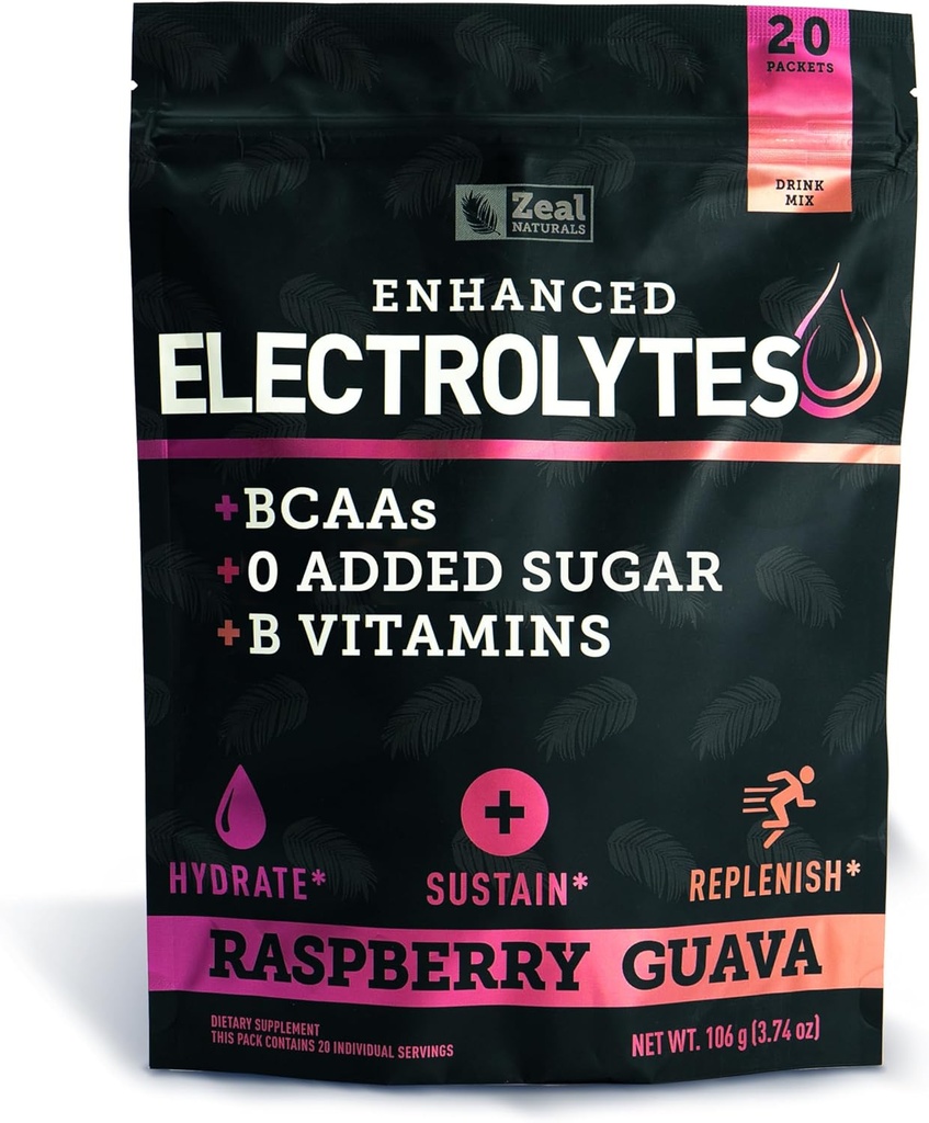 Gelişen Elektrolyte Toz Çelik Paketleri (Raspberry Guava | 20 Packets) w/ 0 Sugar +BCAAs +B-Vitamins Electrolyte Supplement w Pids Çinko & Magnezyum için - Keto Electrolytes
