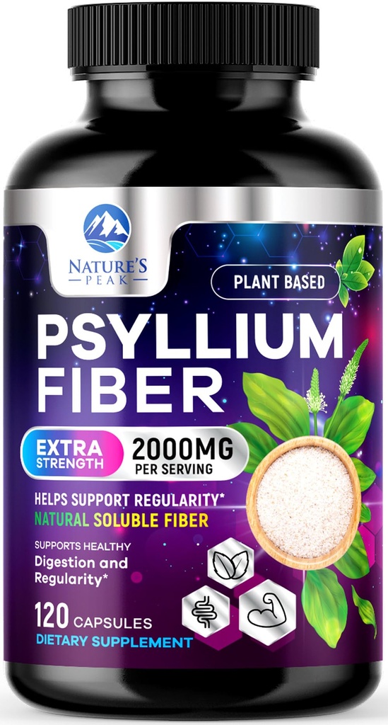 Psyllium Husk Fiber Supplement 1500mg - Vegan Prebiotic, Soluble Fiber for Daily Digestive Health & Regularity Support, Natural Psyllium Powder Caps, Sugar-Free, Non-GMO & Gluten-Free - 120 Κάψουλες