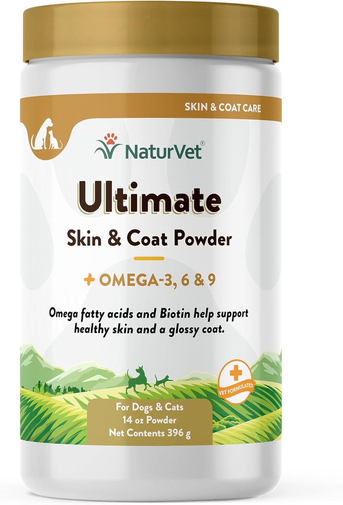 NaturVet Ultimate Skin ve Coat Toz Plus Omega 3, 6 ve 9 Supplement for Dogs and Cats, Toz, ABD'de Global Kaynak Malzemeler 14 Ounce
