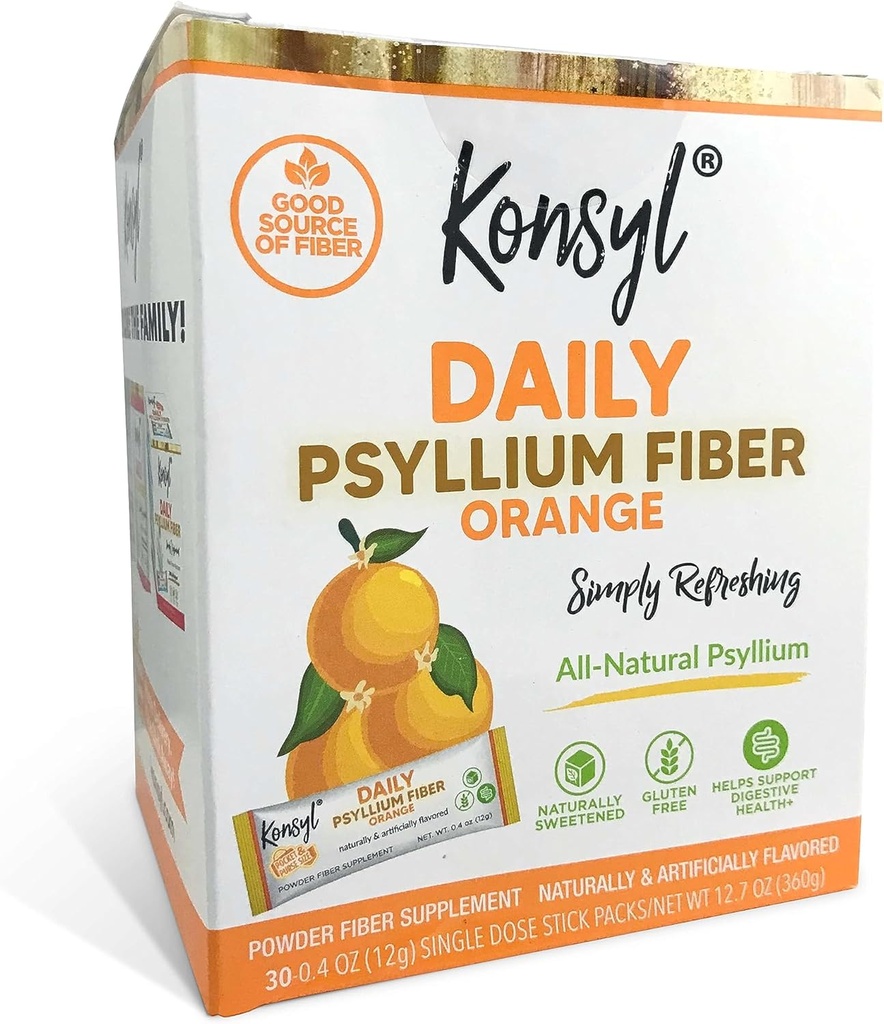 Konsyl Daily Fiber Orange 100% Φυσικό Psyllium Husk σε σκόνη - Φυσικά ζαχαρωμένο - Χωρίς γλουτένη - 30 Ατομικές Σακούλες