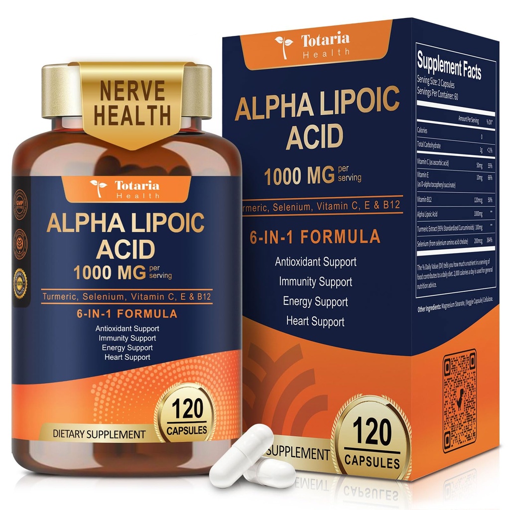 Totaria Alpha Lipoic Acid 1000mg - ALA Supplement Antioksit için ALA Supplement Antioksit Sağlığı, Liver Detox, Antioksi, Metabolism ve Hücre Enerji, Anti-Aging - Non-GMO, Gluten Free, Vegan Güvenli Sağlık, Sağlıklı Sağlığı, Canlı Sağlığı, Canlı Sağlığı, Karaciğer Detox, Antioksi, Metabolism ve Hücre Enerji, Anti-Aging - Non-GMO, Gluten Free, Vegan Güvenli