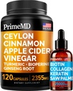 4-σε-1 Liquid Biotin Collagen Keratin Saw Palmetto Drops (2 fl oz - 1 Pack) & 5-σε-1 Ceylon Cinnamon w Turmeric & Ginseng Root (120ct) Bundle - Μαλλιά, δέρμα, νύχια, & ανοσοποιητικό συμπλήρωμα υποστήριξης