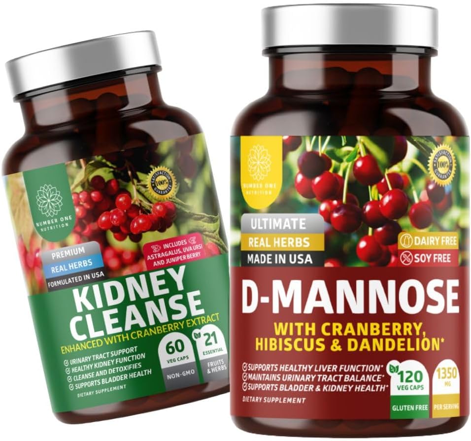 Bir Beslenme N1N Premium D-Mannose [1350 mg] Cranberry & Hibiscus ve Kidney Cleanse [21 Potent Herbs] ile Cranberry Extract, Astra, Uva Ursi, 2 Pack Hoffman