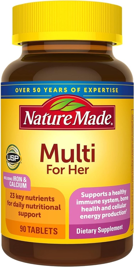 Nature Made Multivitamin For Her, Daily Nutritional Support Multivitamin for Women, Nature Made Womens Vitamins & Minerals, 90 Tablet, 90 Day Supply