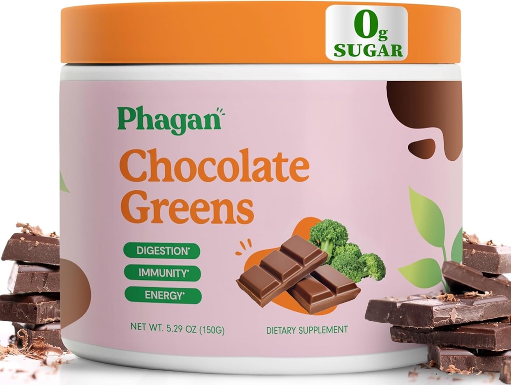 Greens Superfood Toz Çocuklar İçilir - Çocuklar için Yummy Chocolate Green Superfood Toz - Sugar-Free Chocolate Mix Greens Supplements - Spirulina & Chlorella ile Günlük Yeşiller - 60 Hizmetler