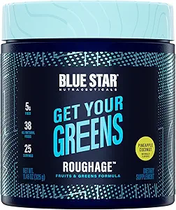 Blue Star Nutraceuticals ROUGHAGE - 38 Fruits & Greens Superfood Powder | No Artificial Flavors or sweeteners | Amazing Taste (Pineapple Coconut)