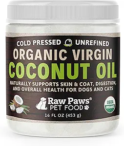 Raw Paws Organic Virgin Coconut Oil for Dogs & Cats, 16-oz - Destekler Immune System, Digestion, Oral Health, Thyroid - All Natural Anti Allergy