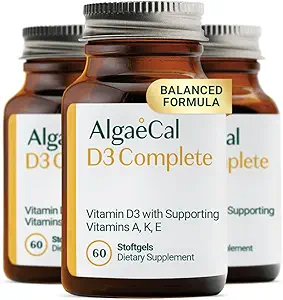 ALGAECAL 4-σε-1 Vitamin D3 K2 Complete - Συμπλήρωμα βιταμίνης ADK, Ενισχυμένη Ανοσολογική Υποστήριξη & Υγεία των οστών με D3 K2, A, & E - Ολόκληρη ευεξία σώματος & δύναμη των οστών, 60 Easy-Swallow Softgels