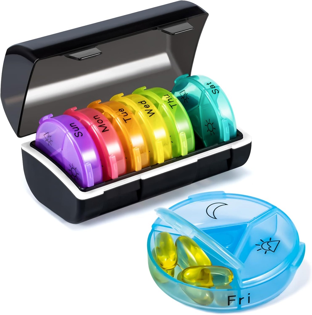 Haftalık Pill Organizer Tıp Konteyneri, Round Pills Vakaları Organize 7 Gün 3 Zaman Büyük Karşılaştırmalı Bir Gün, Domuz Serbest İlaçları Vitamini tutmak için Ayrılma Deposu, Balık Yağları, Tamamlayıcılar,