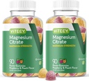 VITEEY Μαγνήσιο Gummies για ενήλικες - 255mg μαγνήσιο Citrate Gummy για την ηρεμία, τον ύπνο, τα νεύρα και τη λειτουργία μυών Υποστήριξη - Vegan, χωρίς γλουτένη - 180 κόμης