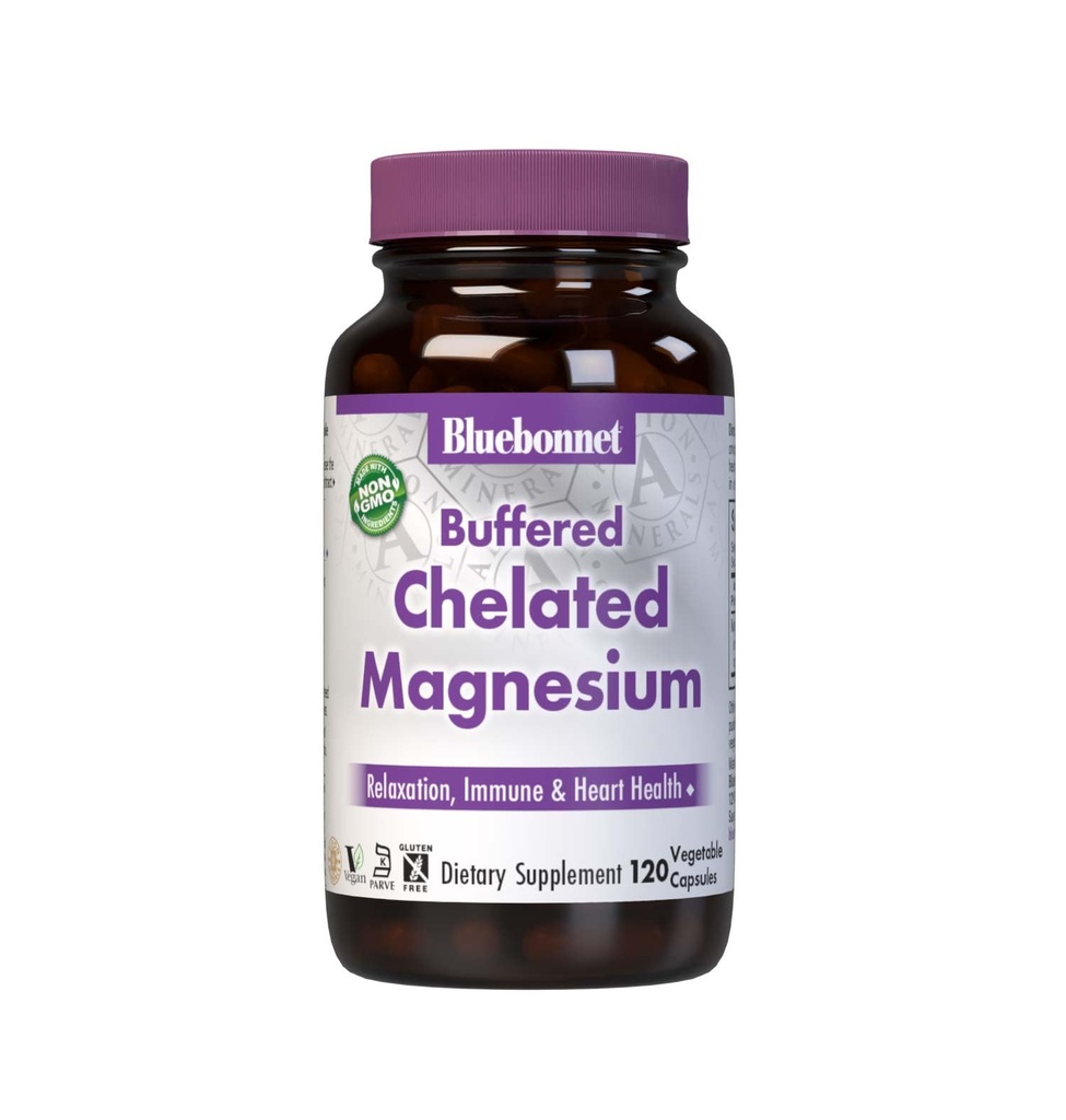 Bluebonnet Beslenme Albion Buffered Chelated Magnezyum 200 mg, Oksit Magnezyum, Stres Yardımı, Vegan, GMO, Gluten Free, Soy Free, Milk Free, Kosher, 120 Capsules, 2 Ay Supply