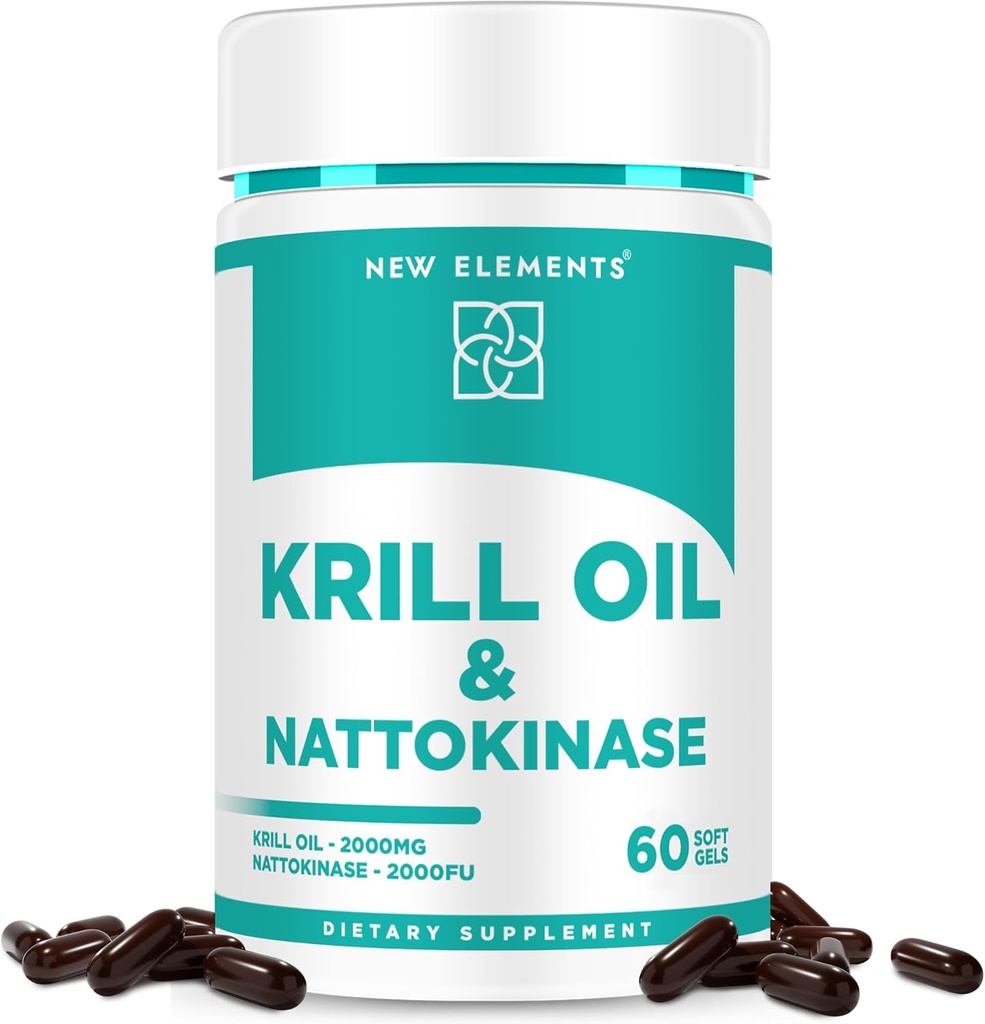 Nattokinase Supplement 4000 FU Organic with Antarktika Krill Oil Omega 3 Softgels 2000mg | DHA | EPA | Nattokinase Derived from Japanese Natto | Cardiovascular & Heart Health Support | 60 Softgels