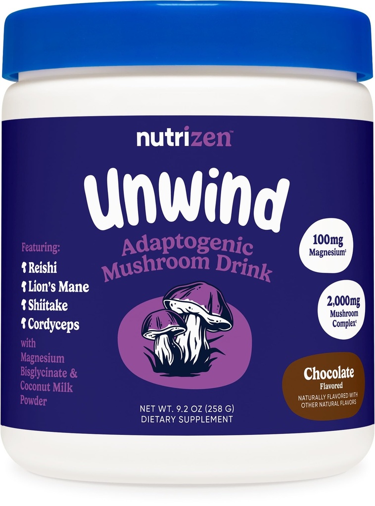 Nutricost Nutrizen PM Άνεμος Adaptogenic Mushroom Drink (Chocolate Flavored) 30 Μερίδες - Περιλαμβάνει Reishi, Lion's Mane, Shiitake, Cordyceps