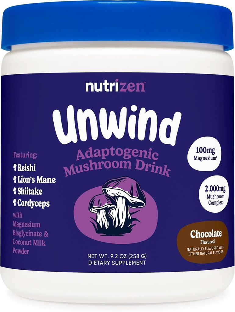 Nutricost Nutrizen PM Unwind Adaptogen Mushroom Drink (Chocolate Flavored) 30 Hizmet - Reishi, Lion's Mane, Shiitake, Cordyceps