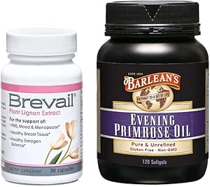 Barlean's Women's Hormone Support Supplements Bundle, 30 Count Brevail Κάψουλες και 120 Count Evening Primrose Oil Supplement Softgels