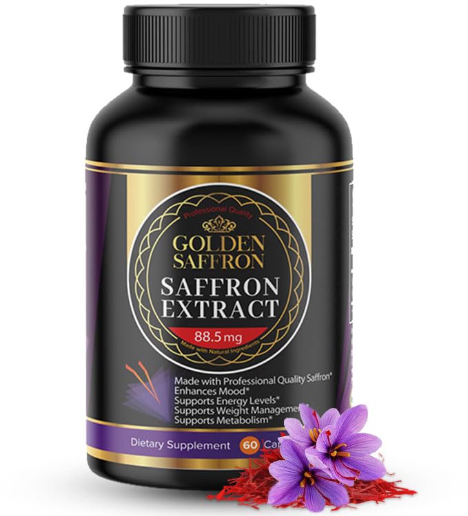 Golden Saffron Extract Κάψουλες - Premium Saffron Συμπληρώματα - 88,50 mg Pure Saffron Pills - Υποστήριξη Mood - Υποστήριξη ματιών - Συναισθηματική Ισορροπία, Εστίαση & Υγεία ματιών Made in USA - 60 Capsles